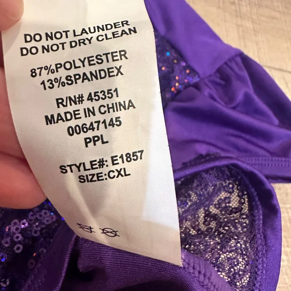 CURTAIN CALL COSTUMES PURPLE CROPPED DANCE COSTUME TOP CXL #E1857 ZIP FRONT